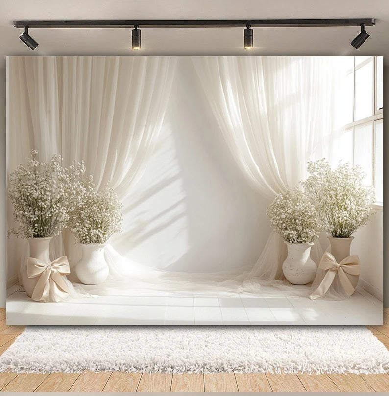 Wedding Scene Party Backdrop for Photography Pink Flower Palace White Wall Bridal Shower Wedding Portrait Decor Photo Background