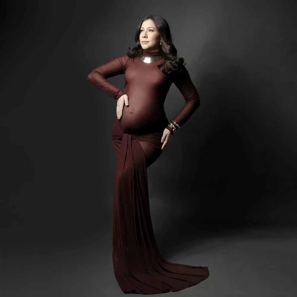 Maternity Dress Photoshoot High collar Gown Splicing straps Dresses for Pregnant Baby Shower Clothes for pregnant photo women