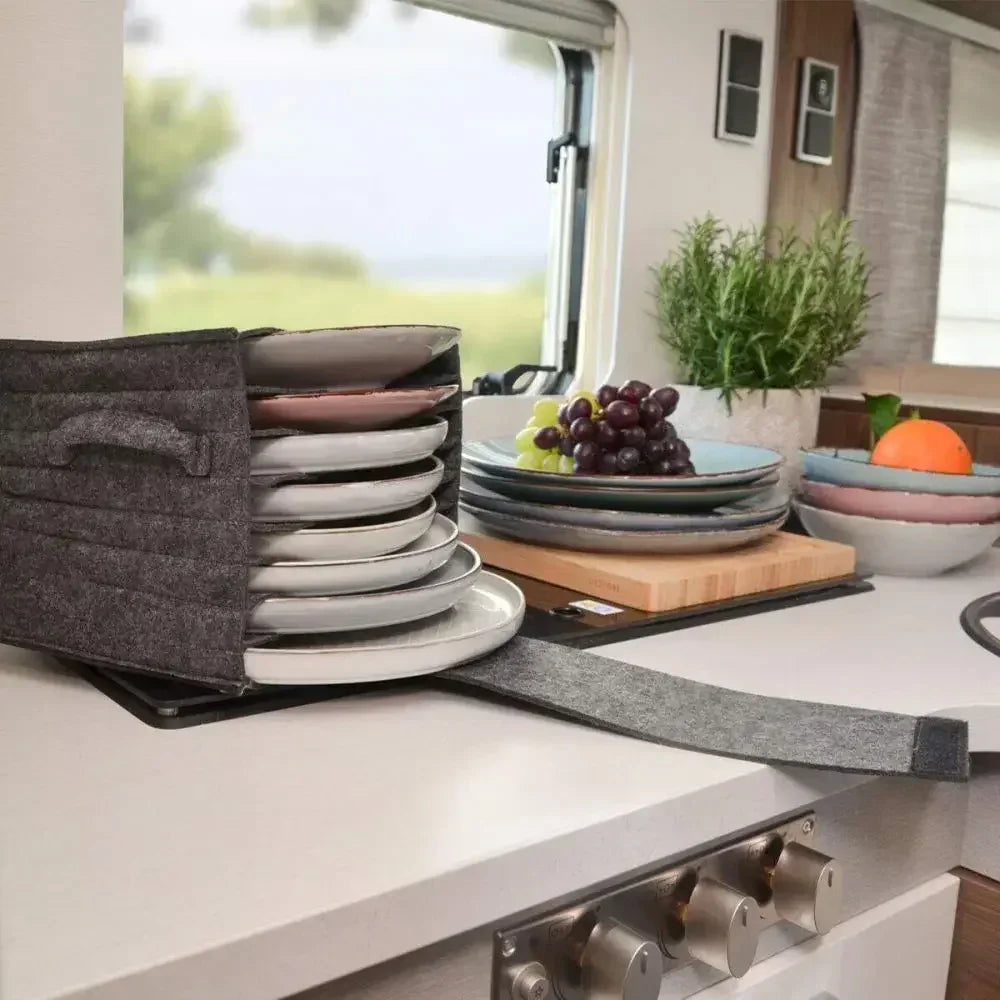 Felt Board Dish Cup Storage Bag Rack Thickened Camping Tableware Container RV Kitchen Cabinet Layered Plate Storage Box Camper