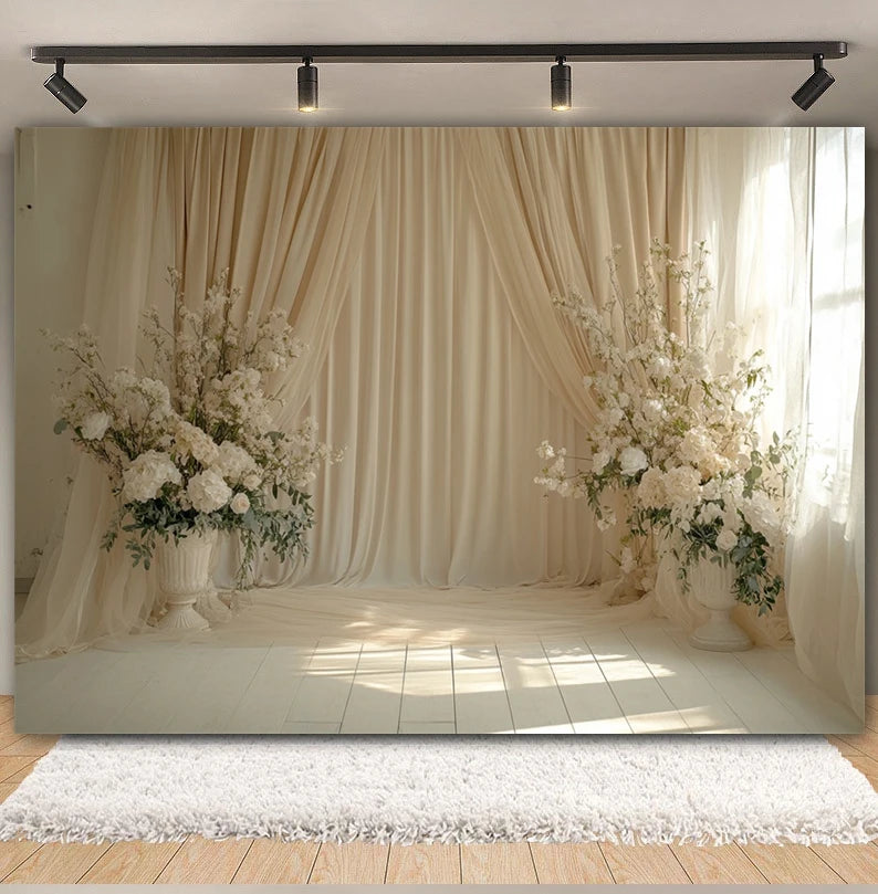 Wedding Scene Party Backdrop for Photography Pink Flower Palace White Wall Bridal Shower Wedding Portrait Decor Photo Background