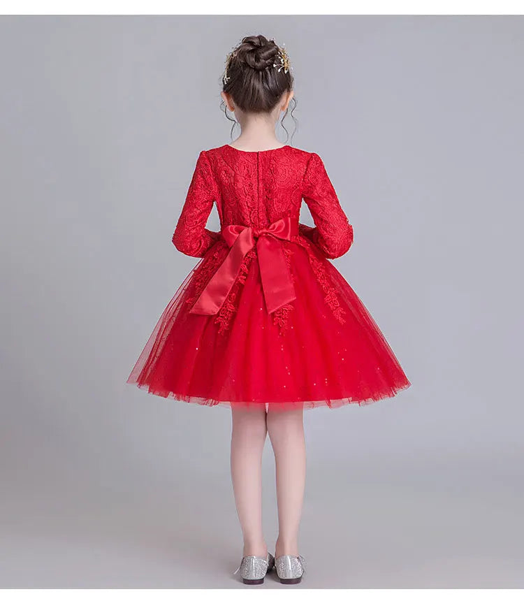 Fashion Flower Girl Dresses for Weddings Lace Long Sleeve Children Bridesmaid Dresses Spring Autumn Girls Party Dress 3-12 Years