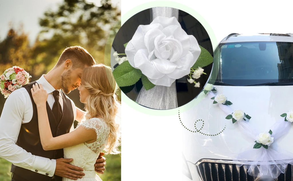 WEDDING CAR DECORATION ARTIFICIAL FLOWERS DECORATION FOR WEDDING CAR, WHITE