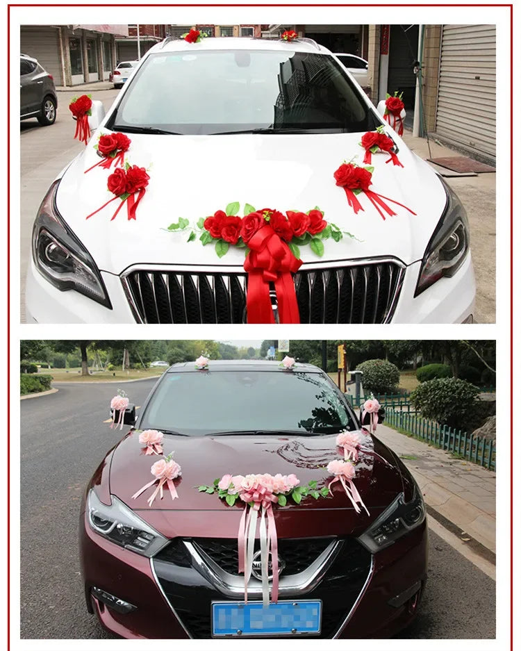 Simulation Rose Wedding Car Flower Champagne Knot Wedding Car Flower Wedding Car Set