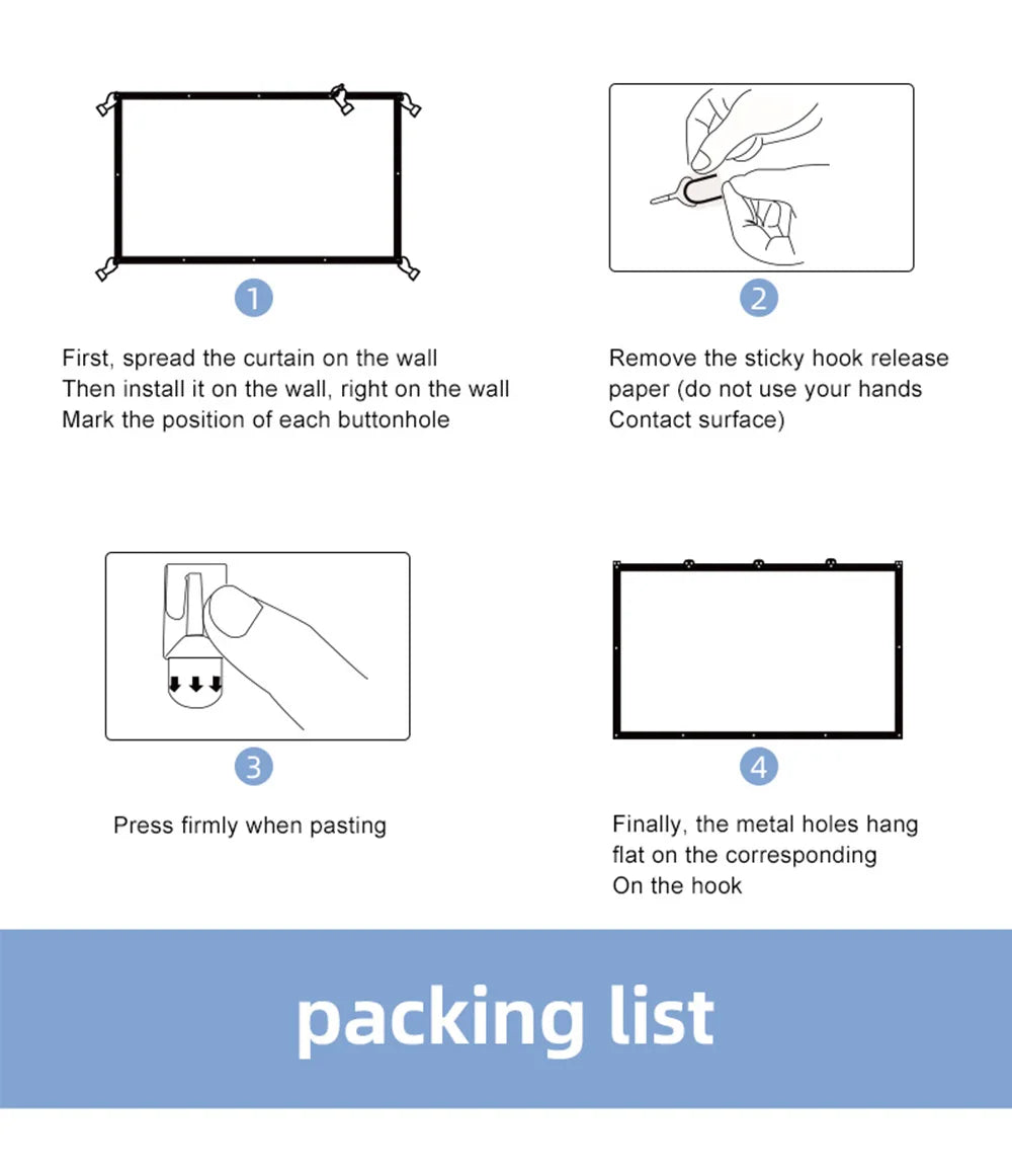 Velec Home Office Projector Screen Curtain Simple 100 120 inch Display Screen Household Bedroom Ornaments Proyector Accessories