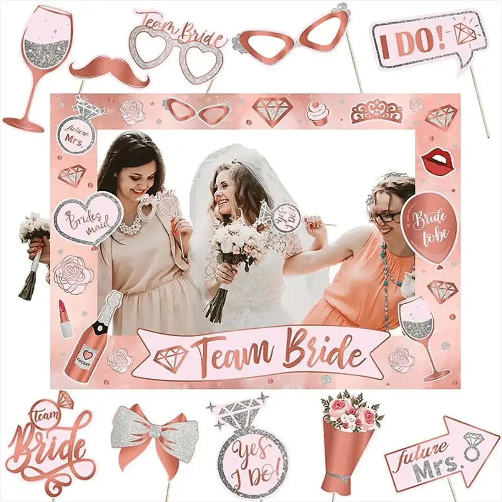 1 Pack,  Bride Handheld Paper Photo Frame Photo Props Rose Gold Combination Set, Girls Bachelorette Party Wedding