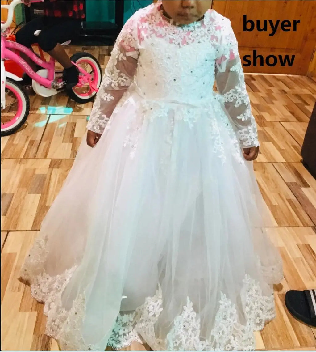 Flower Girl Dresses For Weddings Tulle Princess Lace Sleeve Length Holy First Communion Gowns Party Pageant Dress For Girls