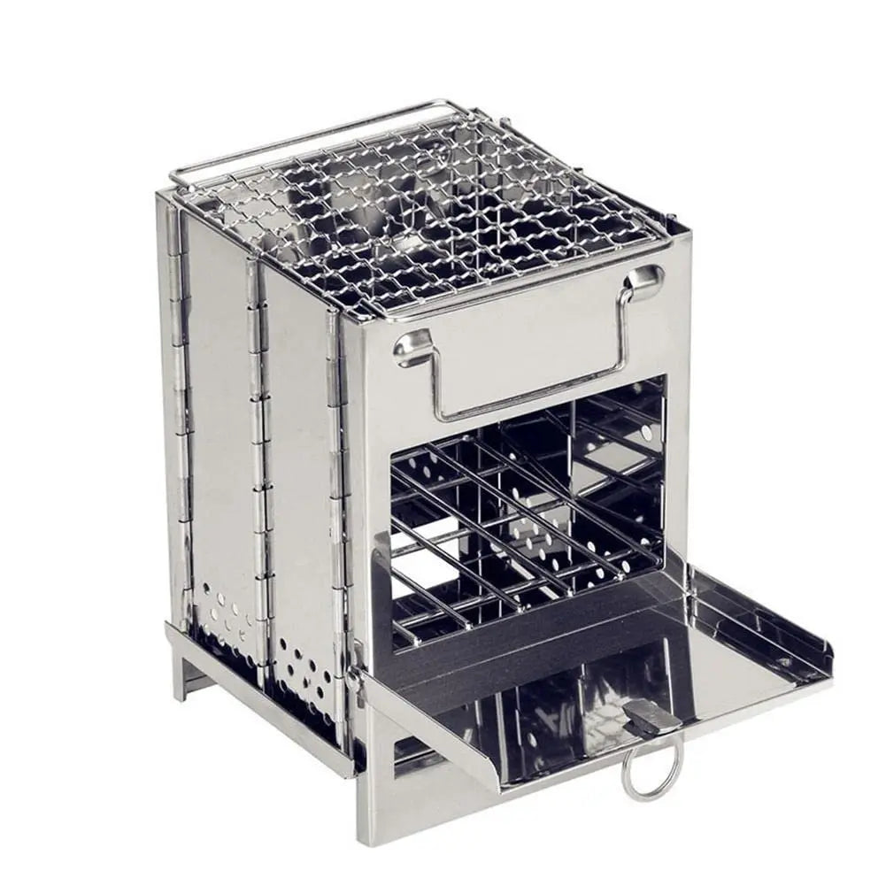 Portable Camping Wood Burning Stove Folding Camp Stove Stainless Steel Campfire Stove for Outdoor Cooking Picnic Hiking BB