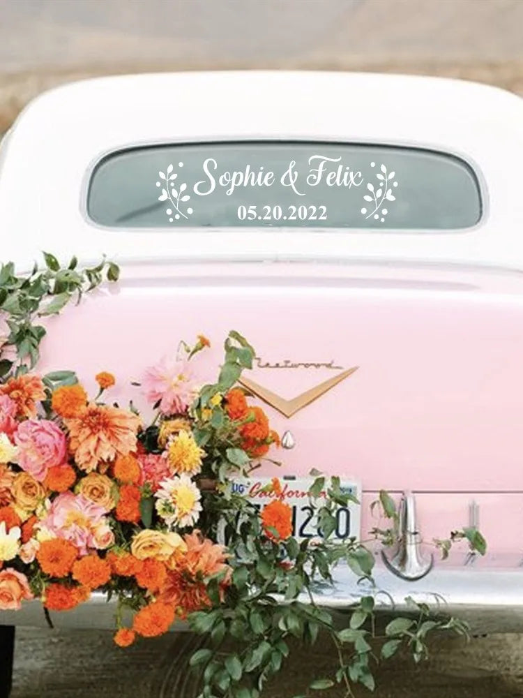 Big Wedding DIY Name Date Car Window Vinyl Sticker 1Pc Big White Gold Rainbow Removable Label Length 45/57/80cm Party Decor