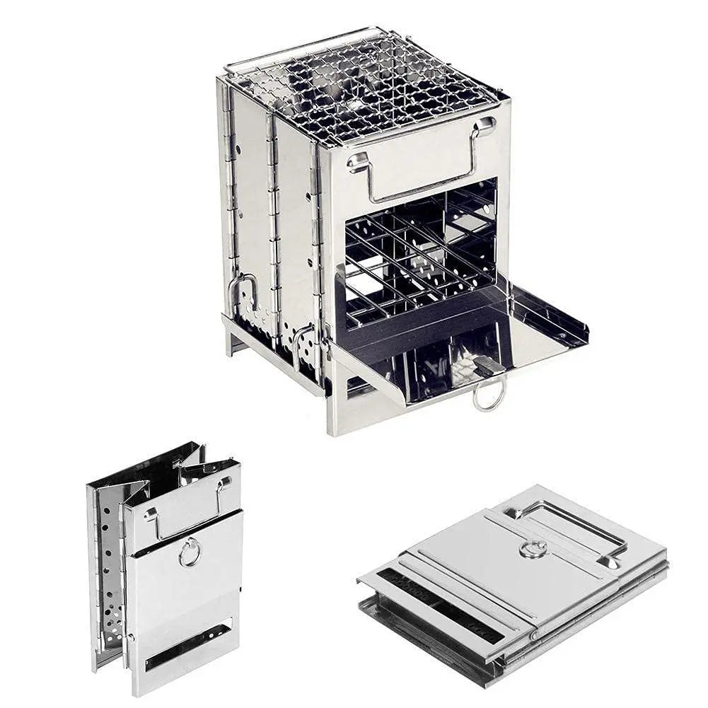 Portable Camping Wood Burning Stove Folding Camp Stove Stainless Steel Campfire Stove for Outdoor Cooking Picnic Hiking BB