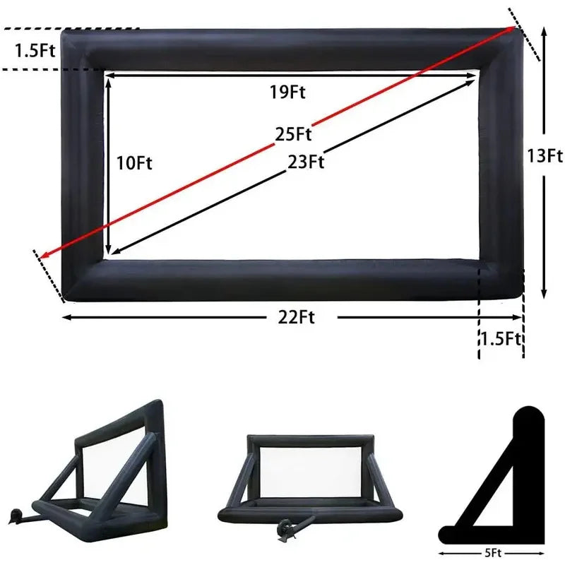 Outdoor 14-30Ft Inflatable Movie Screen with Stand Frame Movie Screen Use in Combination with blower