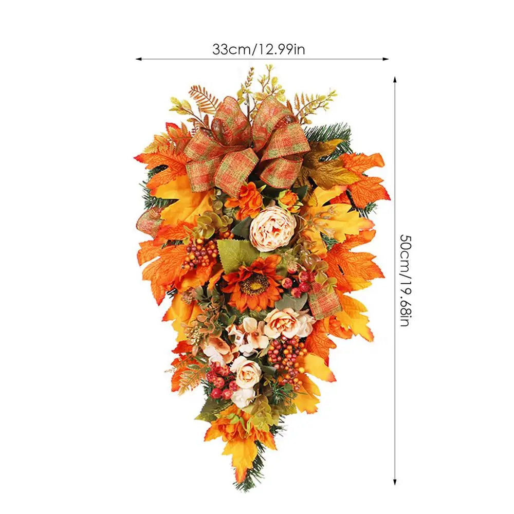 Thanksgiving Front Door Decorations Fall Wreath Door Wreath With Pumpkins/Berries/Maple Leaves Harvest Wreath For Autumn Party