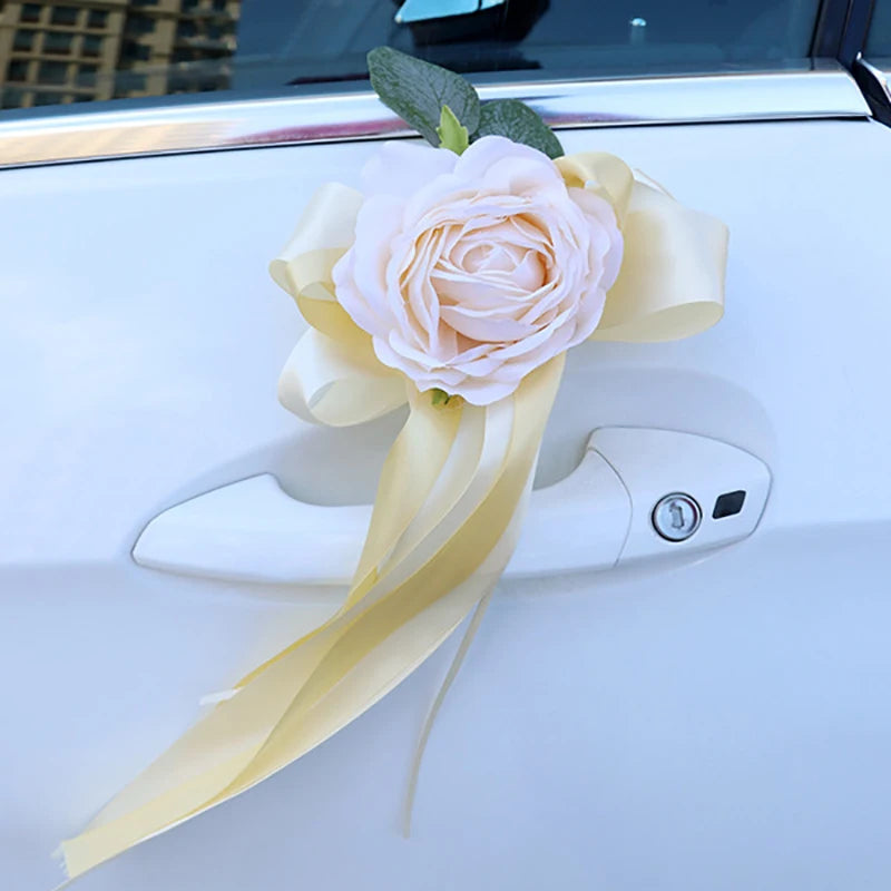 Creative Artificial Flower Wedding Car Decor Flower Door Handles Rearview Mirror Decoration Accessories Marriage Props Gifts