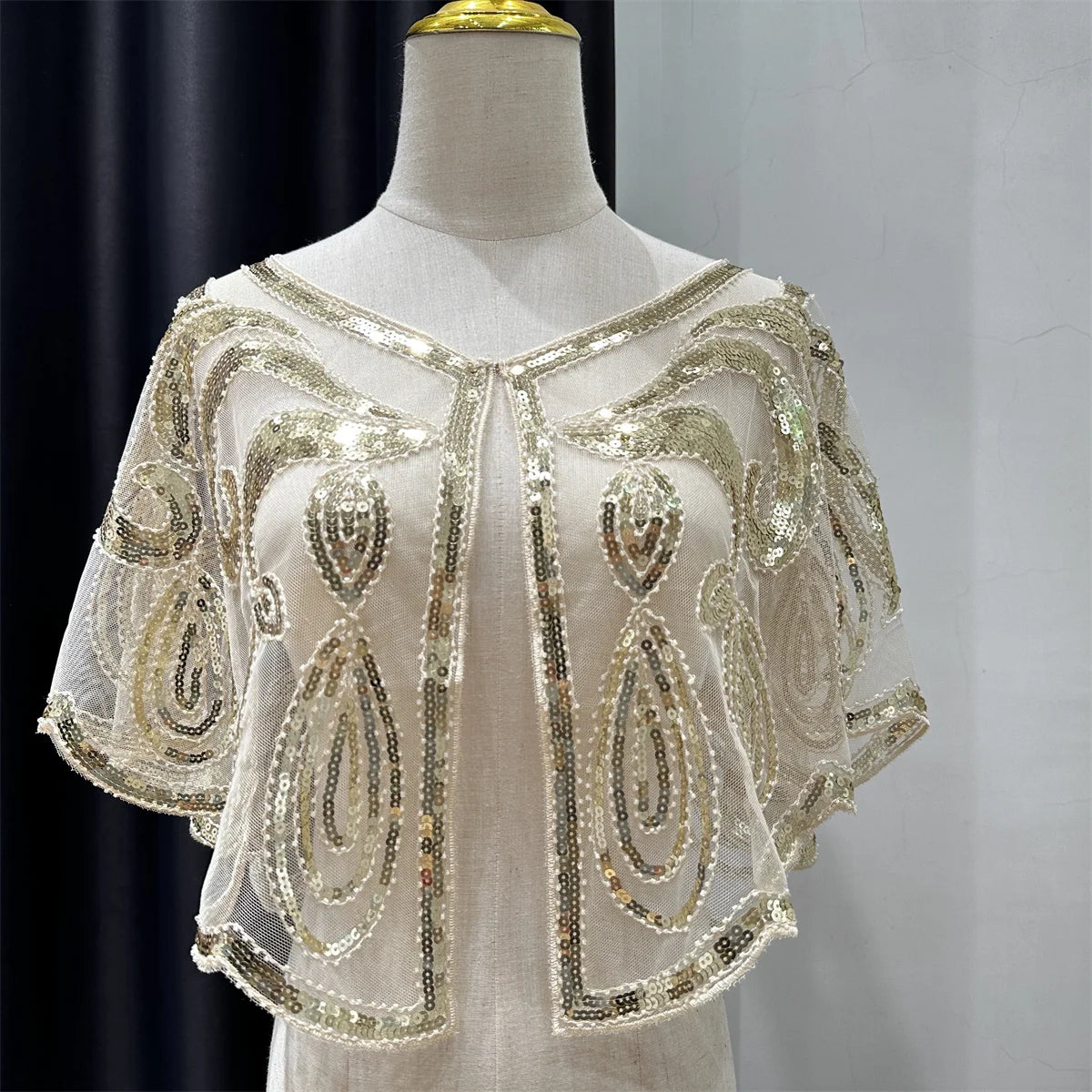 1920s Vintage Sequin Embroidered Flapper Shawl Thin Breathable Pullover Elegant Style Dress Matching Short Shawl For Women Party