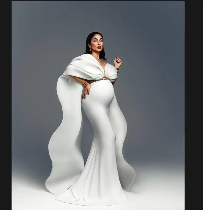Pure White Mermaid Dresses for Pregnant Women Photoshoot or Babyshower Special Sexy Maternity Dress for Party