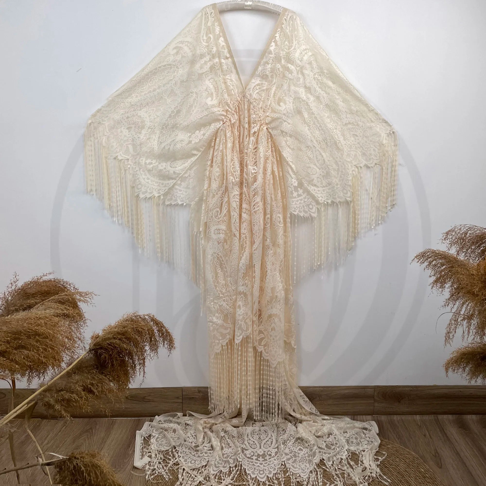 Don&Judy Maternity Dress Boho Photo shoot Maxi Long Sleeve Wedding Party Evening Ivory Gown for Bride Pregnant Women Photography