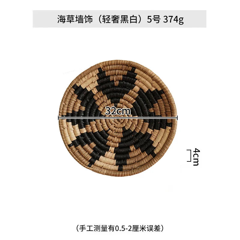 Boho Chic Handcrafted Seagrass Wall Baskets, Rattan Woven Round Bohemian Decor for Home,Farmhouse-Featherless,Versatile Use