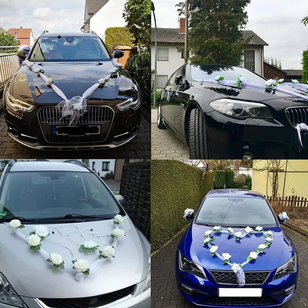 White Rose Artificial Flower for Wedding Car Decoration Bridal Car Decorations Door Handle Ribbons Silk Flower