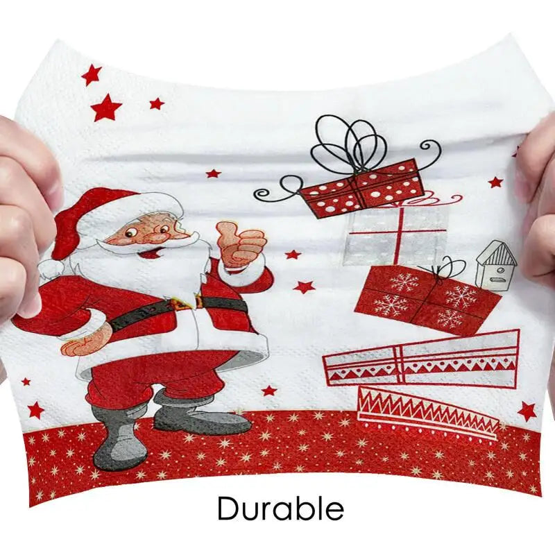 20/40 Christmas Party Napkins - Santa, Heavy Duty Disposable Dinner Napkins for Christmas Parties, Office or Gifts - Holiday Tab