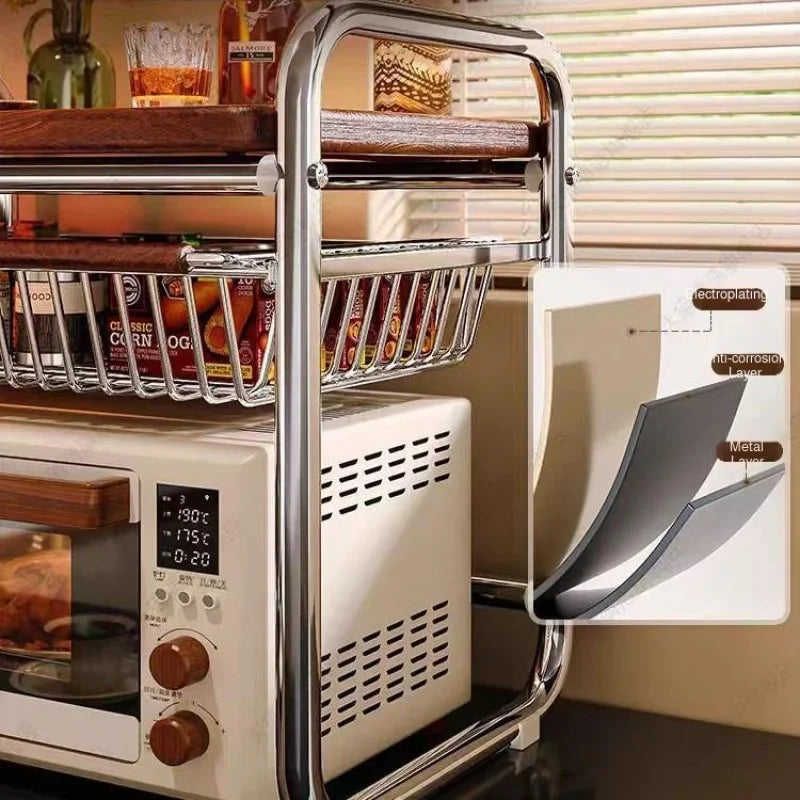 Kitchen Microwave Oven Storage Rack, Multi-functional Countertop Stainless Steel Shelf, Durable Anti-Rust, Space-Saving for Home