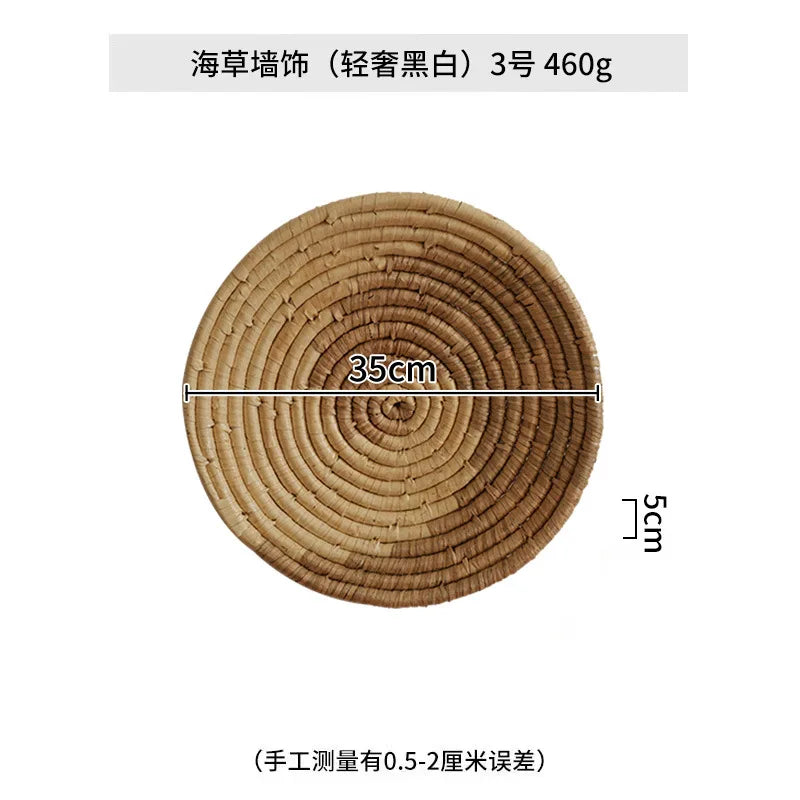 Boho Chic Handcrafted Seagrass Wall Baskets, Rattan Woven Round Bohemian Decor for Home,Farmhouse-Featherless,Versatile Use