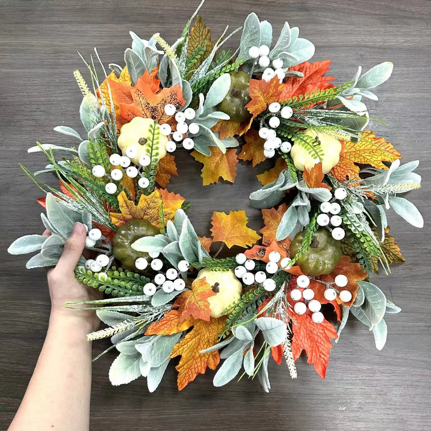 Thanksgiving Decoration Pumpkin Wreath Artificial Maple Leaf Wreath For Front Door Autumn Harvest Festival Wreath Home Decor