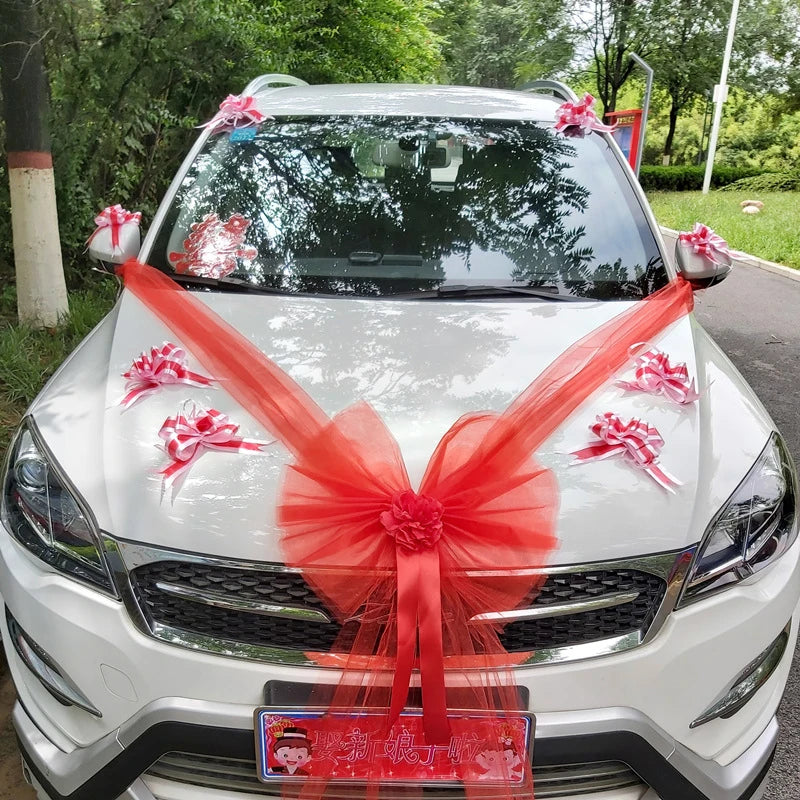 1Set Wedding Car Decoration Artificial Flower Pull Flowers Cover Door Handle Ribbons Silk Flower Party Festival Supplies