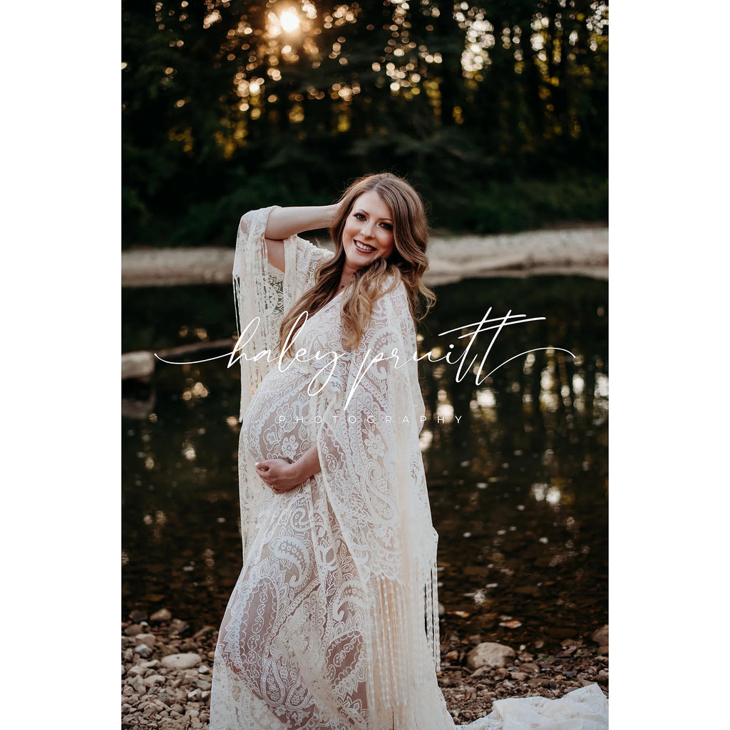 Don&Judy Maternity Dress Boho Photo shoot Maxi Long Sleeve Wedding Party Evening Ivory Gown for Bride Pregnant Women Photography