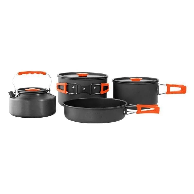Outdoor Camping Cooking Set for 2-3 People Portable Folding Pot and Kettle Combo Camping Tableware Hiking Backpacking Gear
