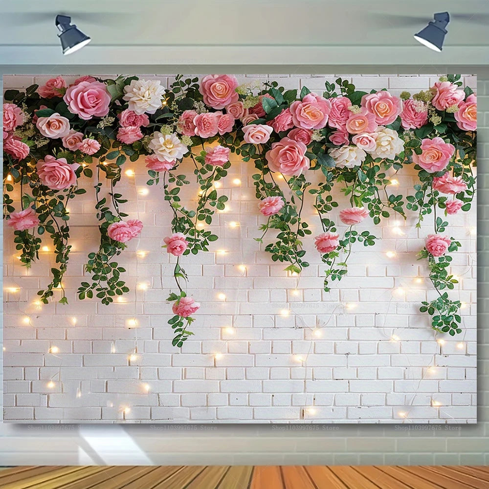Wedding Flowers Curtain Backdrop Bridal Shower Engagement Ceremony Party Photography Background Wall Decor Photo Studio Props