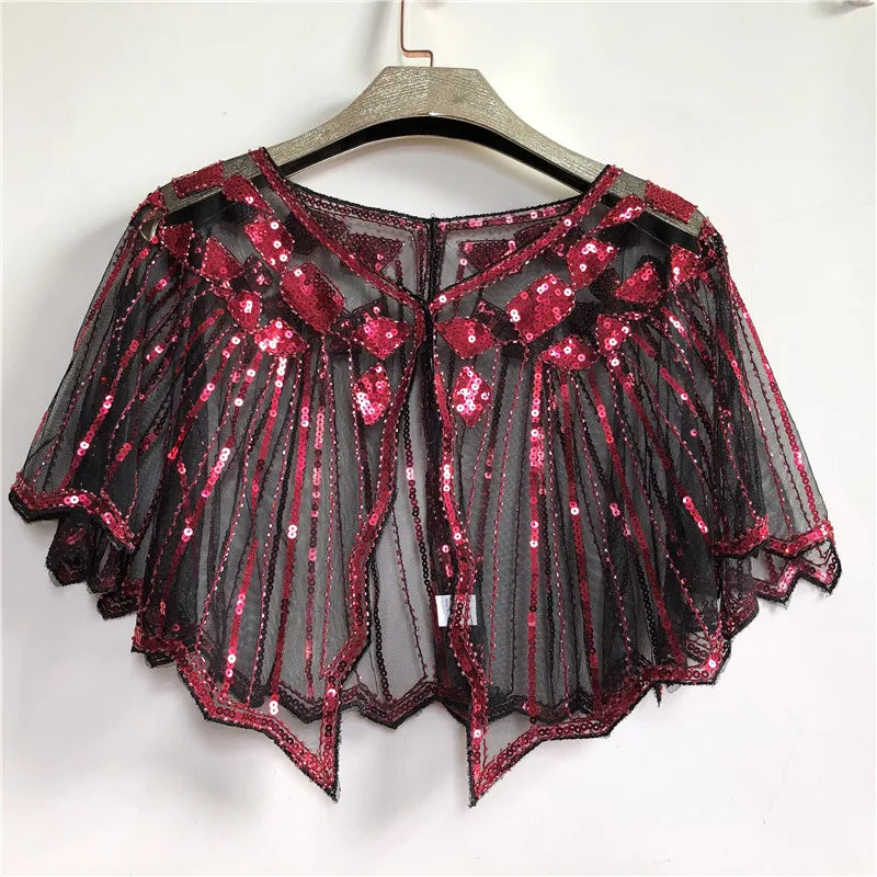 1920s Retro Beaded Sequin Flapper Shawl Loose Decoration Outerwear Short Cape Evening Party Ladies Cloak Shawl PST02#