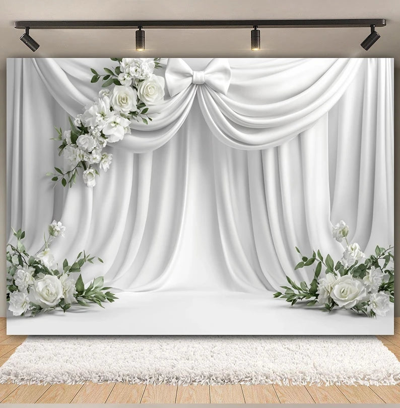 Wedding Scene Party Backdrop for Photography Pink Flower Palace White Wall Bridal Shower Wedding Portrait Decor Photo Background