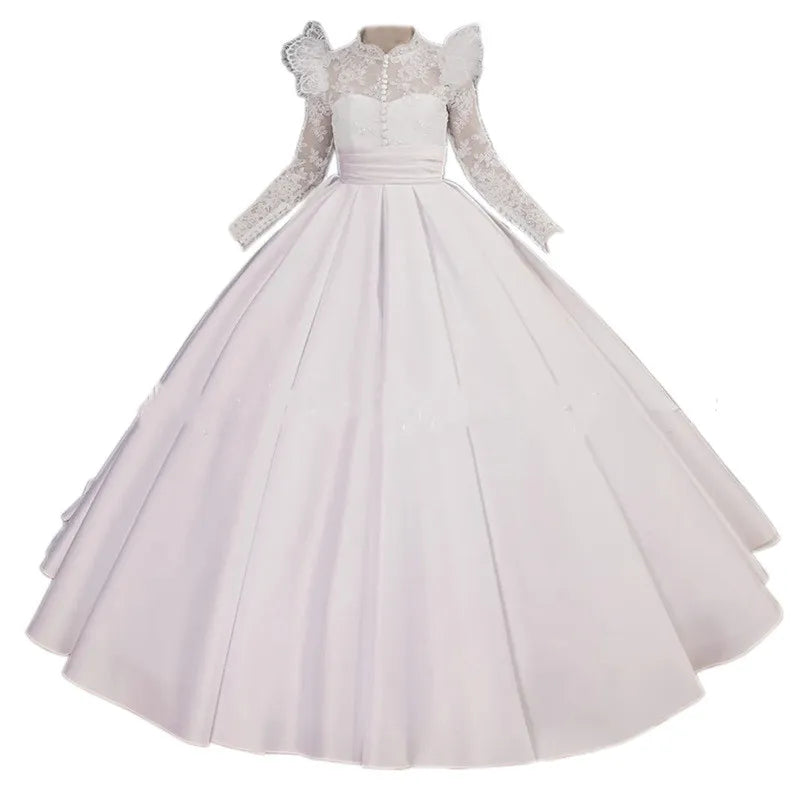 Children Bridemaid Mermaid Wedding Dresses For Kids Long Gowns Flower Girl Lace Dress Girls Party Elegant White Frocks