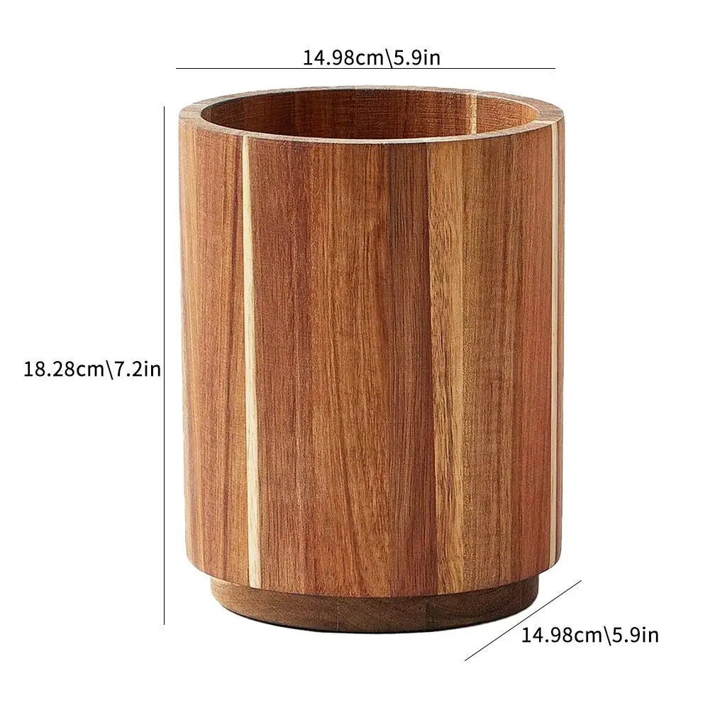 Kitchen Counter Cutlery Box Wooden circular Cooking Tool Rack Round Spatula Storage and Sorting Box Storage Bucket