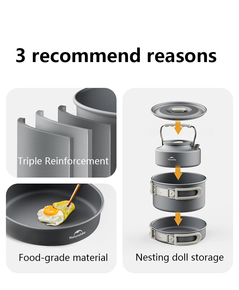 Naturehike Camping Cookware Kit Outdoor Frying Pan Portable Kettle Foldable Picnic Tableware Kitchen Utensils Cooking Utensils