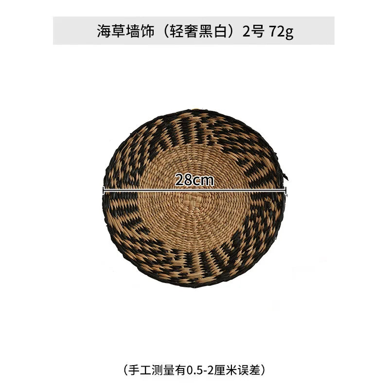 Boho Chic Handcrafted Seagrass Wall Baskets, Rattan Woven Round Bohemian Decor for Home,Farmhouse-Featherless,Versatile Use