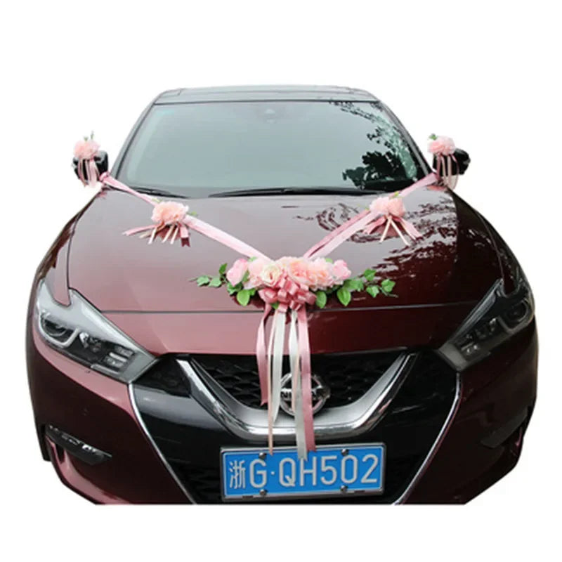 Simulation Rose Wedding Car Flower Champagne Knot Wedding Car Flower Wedding Car Set