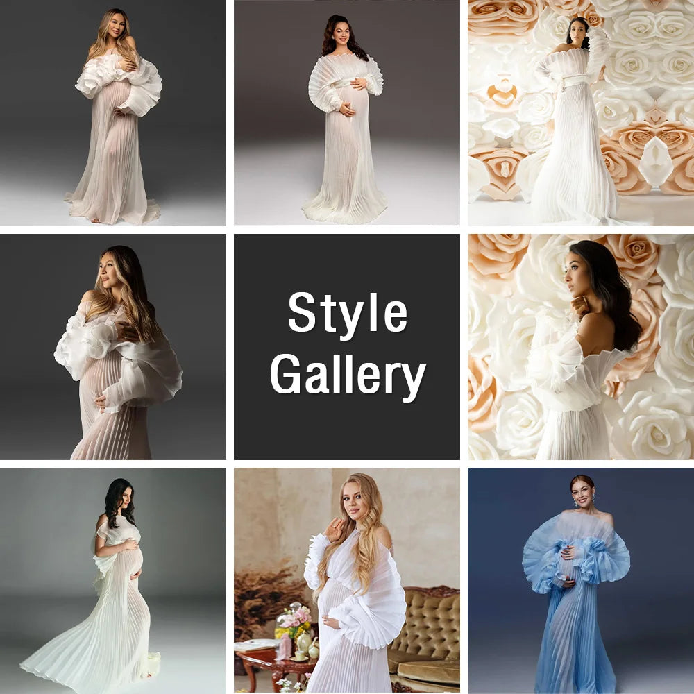2025 Fashion Sheer New Pleated Organza Maternity Dresses for Photoshoot Pregnant Dress Maternity Baby Shower Dresses YEWEN