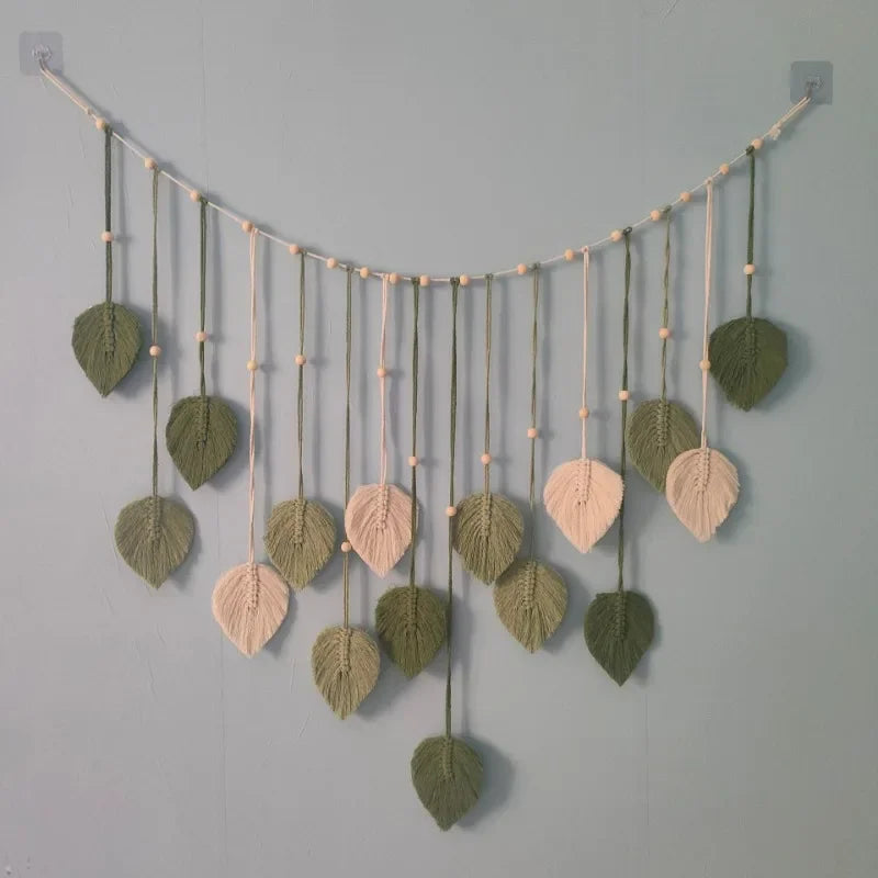 Boho Home Decoration, Macrame Tapestry Macrame Leaf Feather Wall Hanging Decor for Living Room Bedroom, Boho Wall Art Home Decor