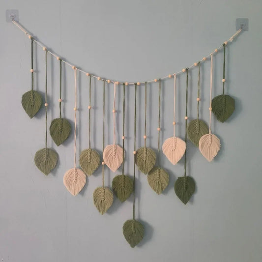 Boho Home Decoration, Macrame Tapestry Macrame Leaf Feather Wall Hanging Decor for Living Room Bedroom, Boho Wall Art Home Decor