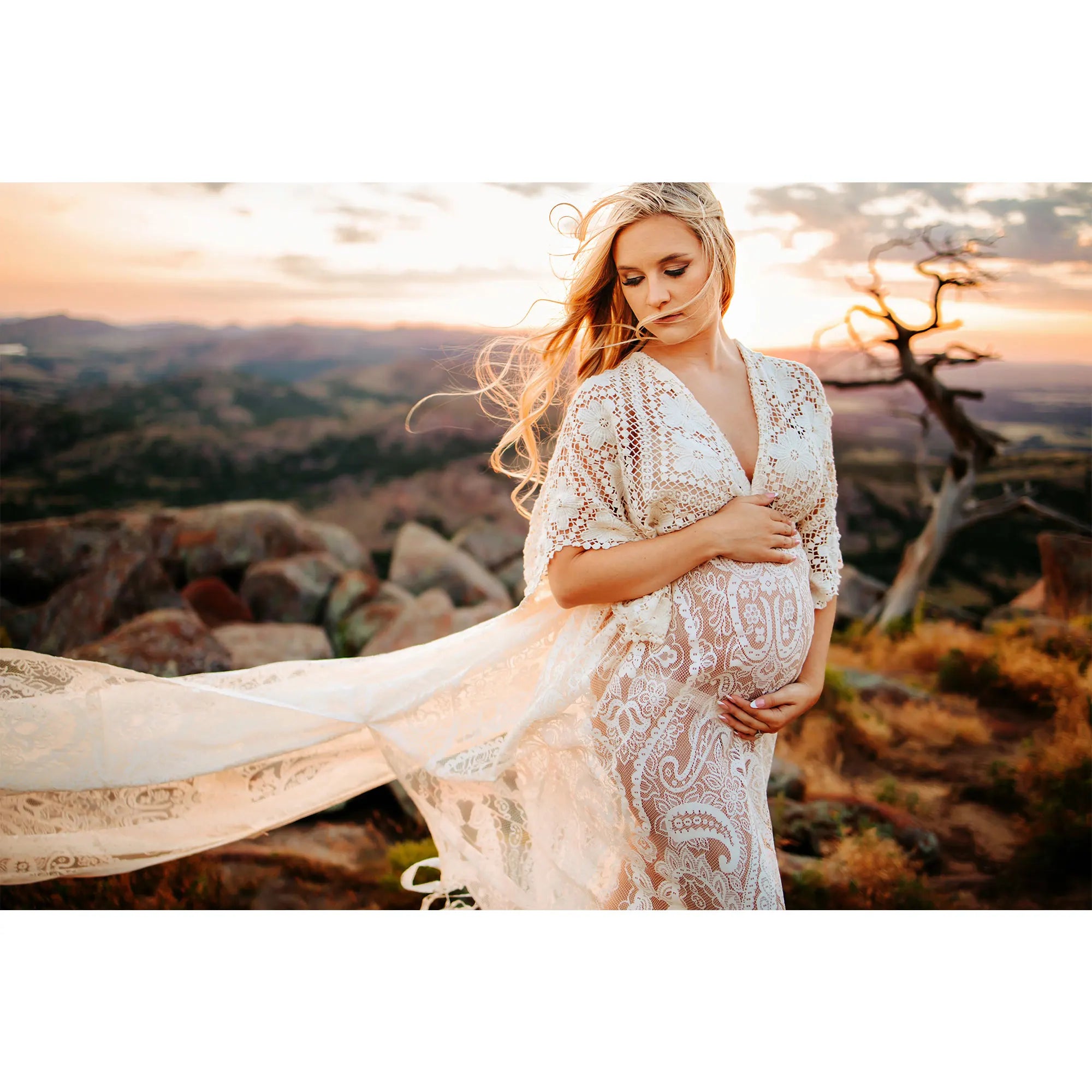 Don&Judy Maternity Dress Boho Photo shoot Maxi Long Sleeve Wedding Party Evening Ivory Gown for Bride Pregnant Women Photography