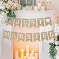 Just Married Banner Gold Glitter Wedding Party Banner Gold Wedding Reception Party or Car Decorations & Decor