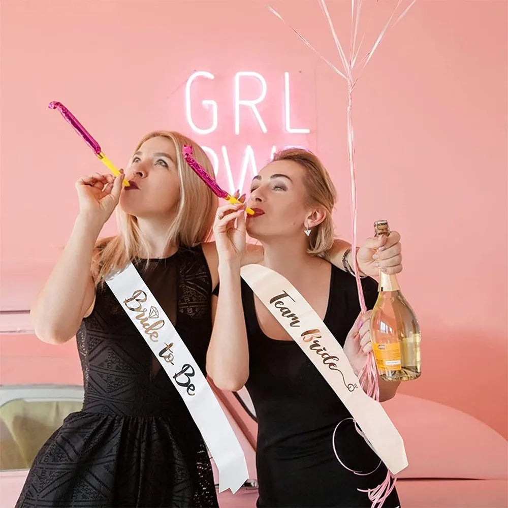 1Set Rose Gold Team Bride To Be Satin Sash Bachelorette Party Decoration Girls Hen Party Wedding Bridal Shower Decor Supplies