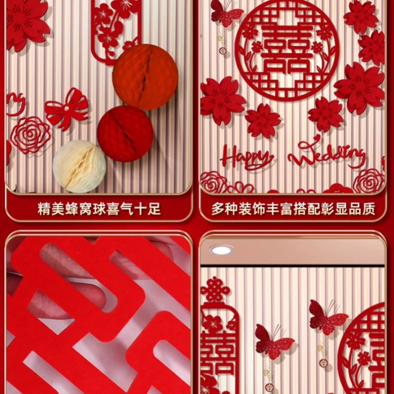 Chinese Wedding Decoration Wall Double Happiness Background Ornament Traditional Wedding Wall Stickers Supplies