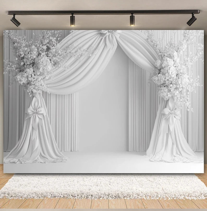 Wedding Scene Party Backdrop for Photography Pink Flower Palace White Wall Bridal Shower Wedding Portrait Decor Photo Background