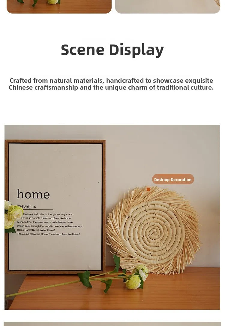 Boho Chic Handcrafted Seagrass Wall Baskets, Rattan Woven Round Bohemian Decor for Home,Farmhouse-Featherless,Versatile Use