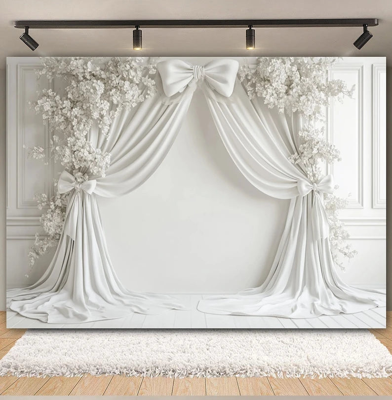 Wedding Scene Party Backdrop for Photography Pink Flower Palace White Wall Bridal Shower Wedding Portrait Decor Photo Background