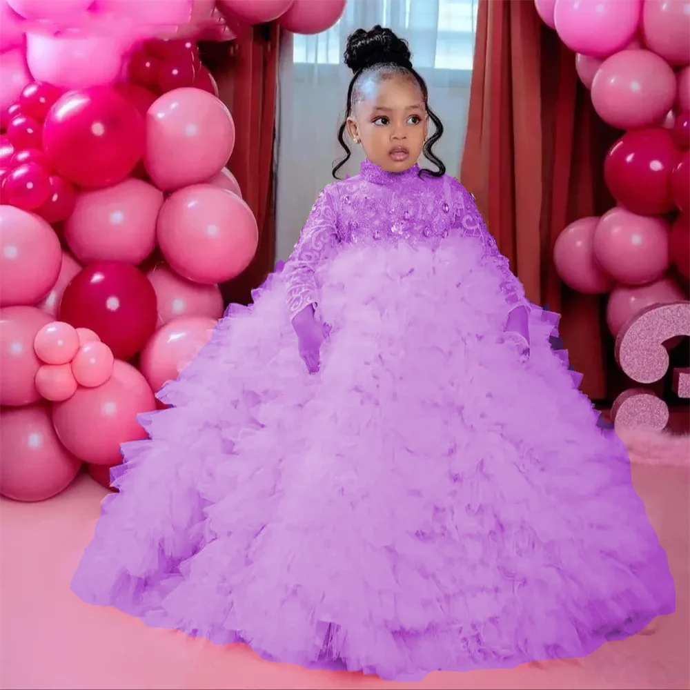 Customized Flower Girl Dress Pink for Wedding Beading Princess First Communion Wedding Prom Party Event Formal Attire