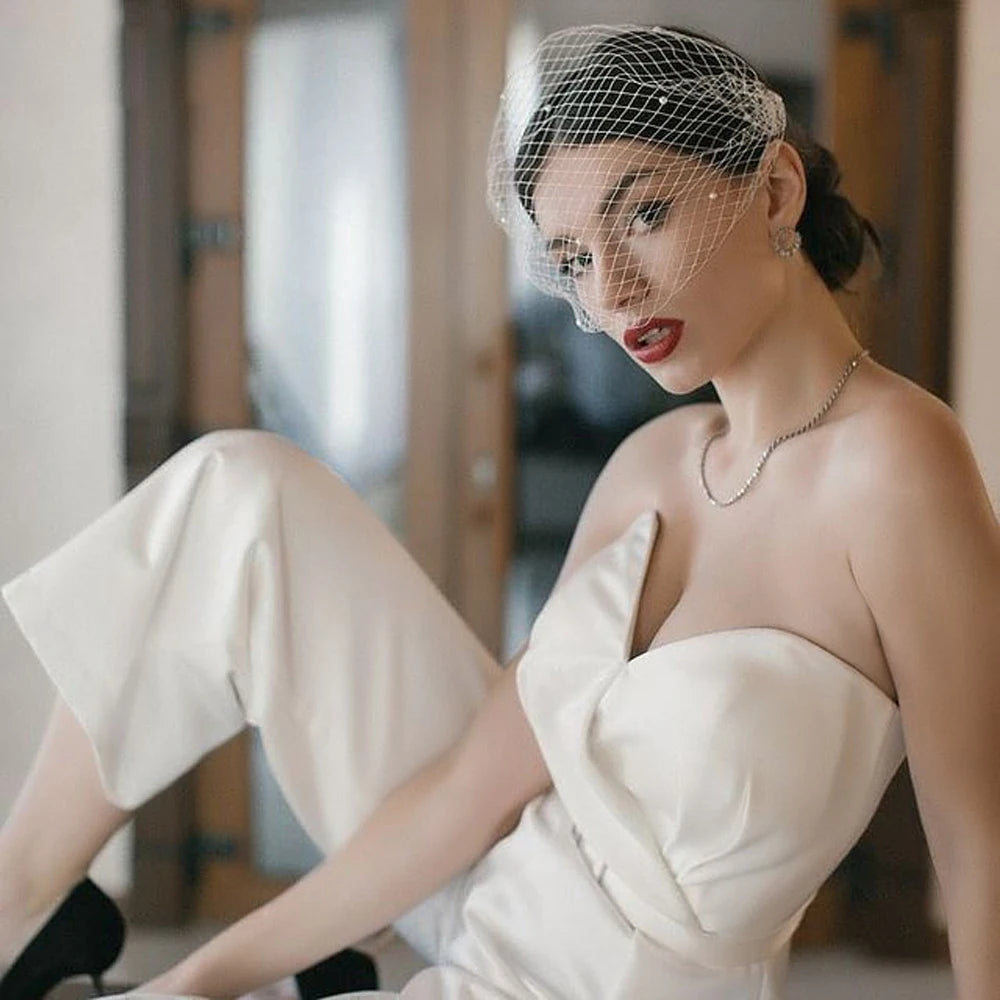 Mini Bridal Veils Blusher Veil Wedding Birdcage Veil with Pearls on the Two Combs Bachelorette Party Accessories VA15