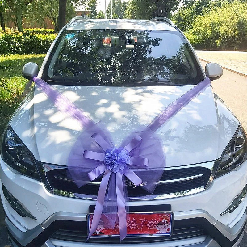 1Set Wedding Car Decoration Artificial Flower Pull Flowers Cover Door Handle Ribbons Silk Flower Party Festival Supplies