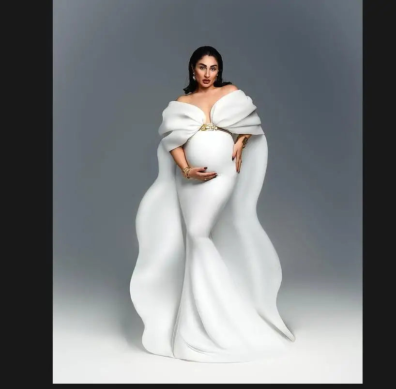 Pure White Mermaid Dresses for Pregnant Women Photoshoot or Babyshower Special Sexy Maternity Dress for Party